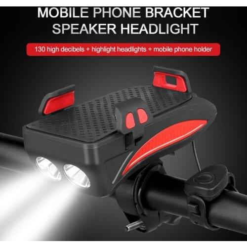 4 IN 1 Bicycle Front Light with Power Bank Function Cycling Horn Outdoor Riding Accessories Bike Handlebar Phone Holder Mount