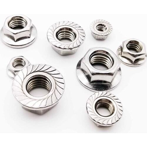 5/50X M3 M4 M5 M6 M8 M10 M12 High Quality Stainless Steel Hexagon Hex Head Serrated Spinlock Flange Nut Locknut Lock Nut DIN6923