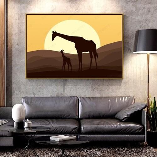 Artcozy Oil Canvas Painting mother_and_baby_giraffe_african_safari_landscape_by_yakub_nihat For Home Decoration Wall Art