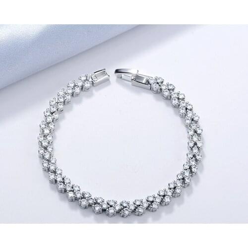 Silver Color Charm Bracelets For Women 6mm Crystal Link Chain Bracelet & Bangles Wristband Pulseira Femme Wedding Jewelry Gifts