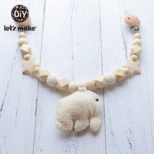 Lets Make 1pc Crochet Elephant Wooden Teether Toys Baby Stroller Accessories Holder For Nipples personalized Baby Teether