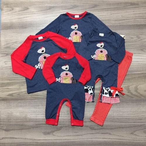 Girlymax Fall Winter Baby Girl Farm Clothes Infant Baby Romper Boy Raglans Kids Cow Sibling Clothes