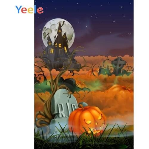 Halloween Backdrop Pumpkin Lantern Tombstone Castle Moon Vinyl Photography Backdrops Photographic Background For Photo Studio