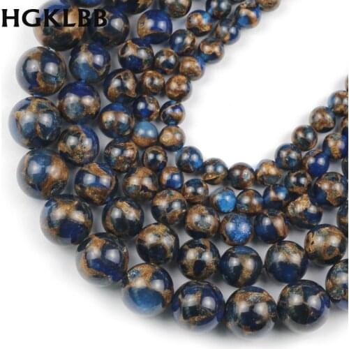 HGKLBB Dark blue Cloisonne Natural Stone Round Spacer Beads For Jewelry Making DIY Bracelet Ear Studs Accessories 6/8/10/12MM