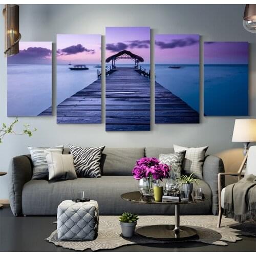 Canvas Painting 5 Pieces Nordic Style Purple Landscape Posters And Prints Art Wall Pictures For Living Room Modern HD Home Decor