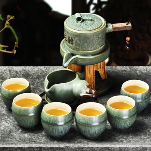 Pottery Kung Fu Kiln Rejuvenated Rough Tile Mill Semi-automatic Flush Tea Set Creative Lazy Tea Pot Gift
