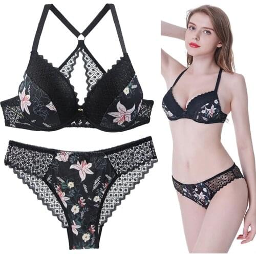 Sexy Lace Lingerie Printed Sets Transparente Panties And Bra Set Underwear Set Women Fashion Underwear Set Female Intimates