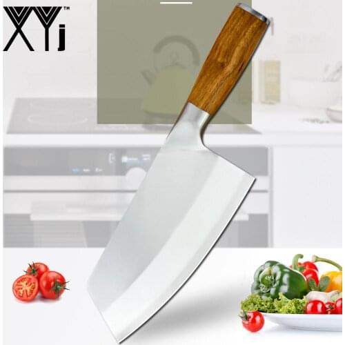 XYj Stainless Steel Cooking Tool 8 Inch Kitchen Knife Meat Cleaver Wood Handle Non-slip Practical Kitchen Household Accessory