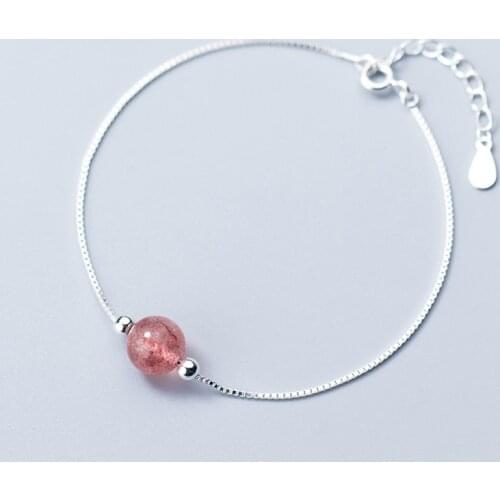 Fashion 925 Sterling Silver Chain Bracelets Pink Crystal Beads Charm Bracelets Fine Jewelry