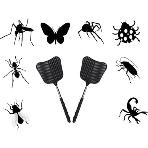 Mosquito and Fly Killing Plastic Fly Swatter Retractable Stainless Steel Rod Suitable for Indoor and Outdoor Use 2 Pack