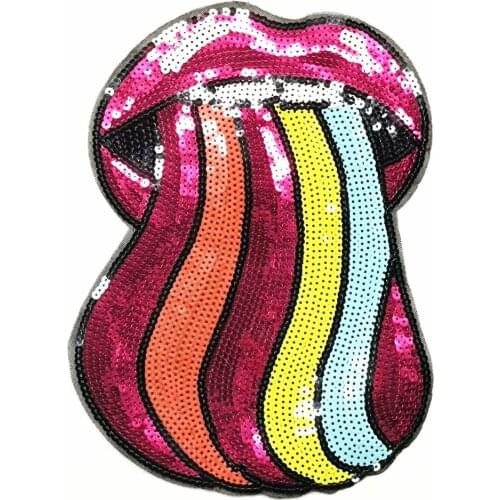 Cartoon Big Kiss Mouth Lip Large Embroidered Patches Sexy Red Long Tongue Applique Stickers On Clothes Handmade DIY Fabric
