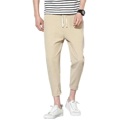 50% Hot Sales Men Casual Solid Color Waist Drawstring Long Trousers Loose Cotton Harem Pants