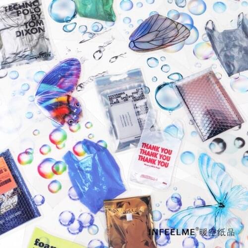 30pcs Cute Colorful Wing Bubble Packing Bag Decorative PET Stickers Scrapbooking Stick Label Diary Stationery Album Sticker Pack