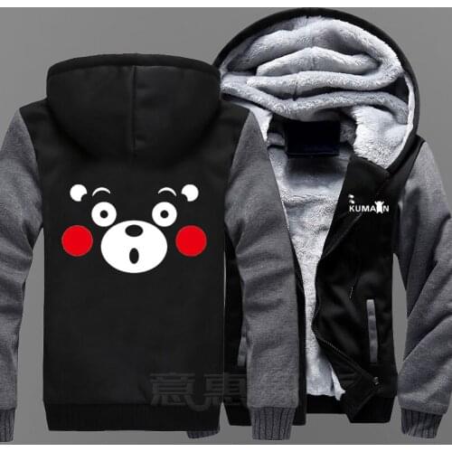 New Kumamon Hoodie Anime Cute Bear Coat Jacket Winter Men Thick Zipper Sweatshirt