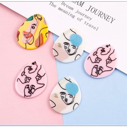 2021 New style 30pcs/lot color girls pattern print geometry shape acrylic beads diy jewelry earring/garment pendants accessory