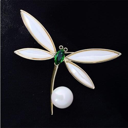 OKILY Delicate New Year 2021Gift Jewelry Accessori for Women Winter Coat Shell Dragonfly Brooches and Pins Pearl Animal Brooch