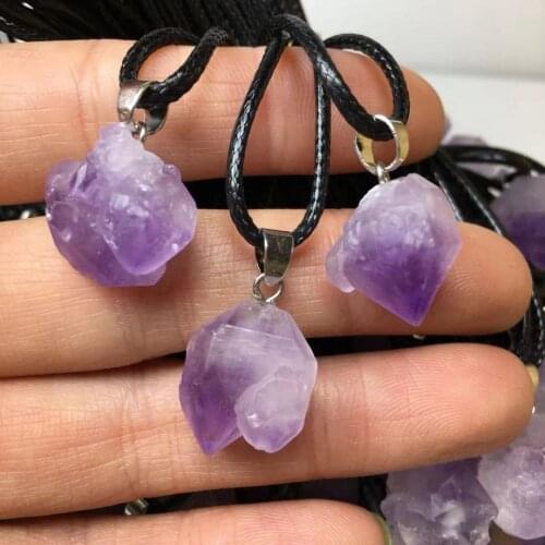 NNatural Stone Pendant Necklace Brazil Amethysts Crystal Druzy Irregular Shape Lavender Semi-precious Chakra Reiki Raw Ore Jewel
