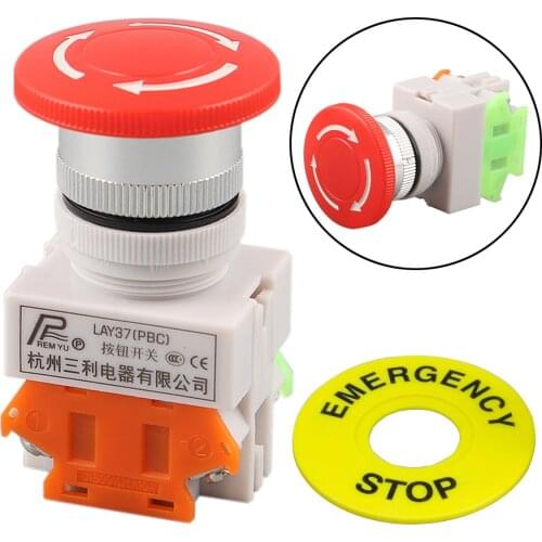 Emergency Stop Switch AC 660V 10A 1NO 1NC DPST Mushroom Cap Emergency Stop Push Button Equipment Elevator Latching Self Lock
