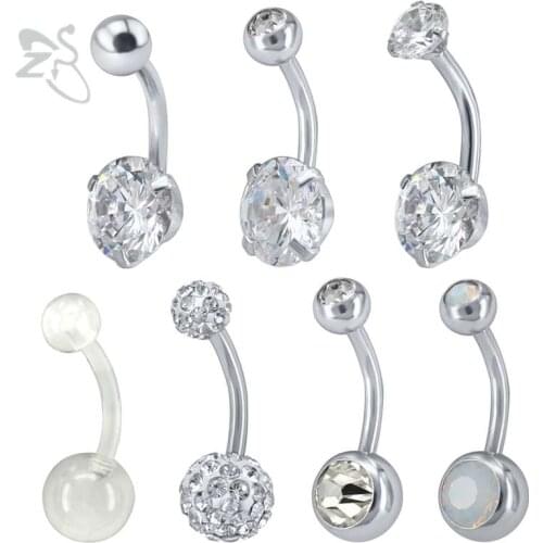 ZS 7pcs/lot Crystal Navel Belly Rings Stainless Steel CZ Gem Belly Button Piercings Sexy Women Piercings Omblig Belly Navel Bar
