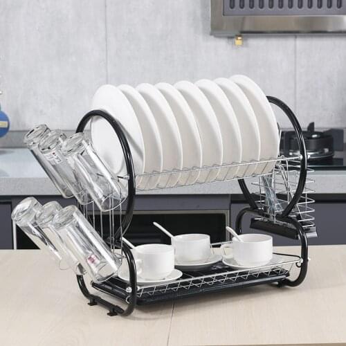 Dish Rack Kitchen Storage Holder Drainer Bowl Tableware Plate Drying Rack Home Shelf Dinnerware Organizer Storage for Home Black