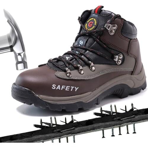 Work Boots Safety Steel Toe Shoes Men Officer Leather Protect Feet Wear Resistant Anti Slip Construction