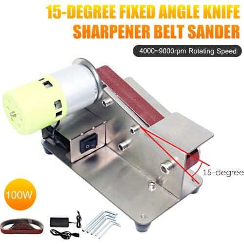 15-degree Fixed Angle Belt Sander Knife Sharpener 7 Level Adjustable Polisher 100W Polishing Machine with 10pcs Sanding Belts