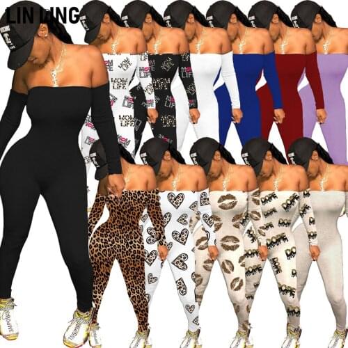 LINLING Sexy Bra Jumpsuit Female Print Tight Fashion Tight Jumpsuit Work Clothes Club Strapless Solid Color Jumpsuit