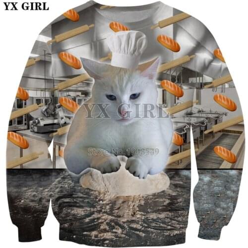 YX GIRL Drop shipping 2018 New Fashion Sweatshirt Cat Baking Bread animal 3d Print Mens Womens Casual Long Sleeve Pullover