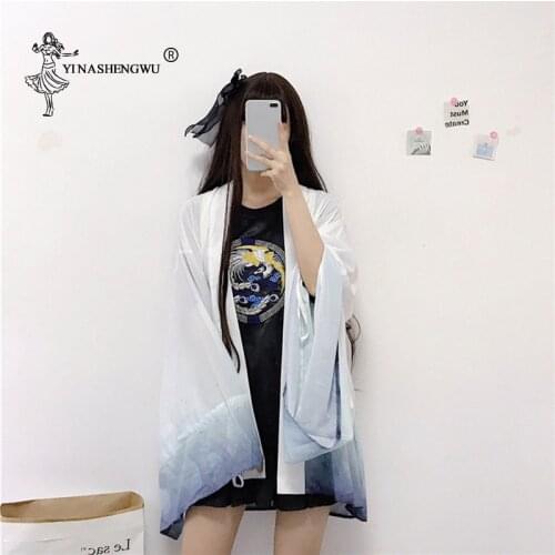Cosplay Costume Asia Japanese Traditional Yukata Women Long Sleeve Kimonos Print Cardigan Kimono Sun Protection Clothing Women