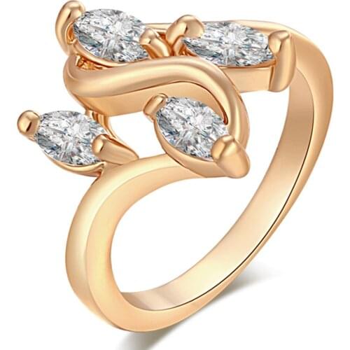 Fashion Simple Design Leaf Ring Personality Female Flower Rings Wedding Rings For Women Austrian Crystals Jewelry top quality Dr