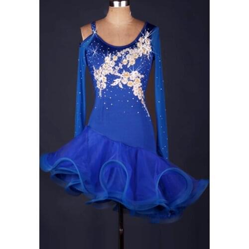 2017 new Can be customized latin dance dress girls blue Long sleeves latin dance dress women samba skirts