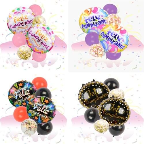 1set 18inch Feliz Cumpleanos Spanish Happy Birthday Balloons Colorful Foil Helium Air Globos Birthday Party Decoration Supplies