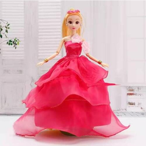 11.5" Classic Rosy Bowknot Princess Wedding Dress for Barbie Doll Clothes Party Gown Outfits 1/6 BJD Dolls Accessories Kids Gift
