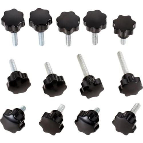 2 Pcs M6 M8 Thread Clamping Screw Bolt Knob Star Shaped Head Thread For Industry Equipment Plastic Carbon Steel Length 10-50mm