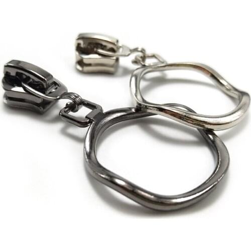 20pcs/lot, Unique Irregular Round Zipper Pull, 5# & 8# Silver Color Black Color Zipper Sliders