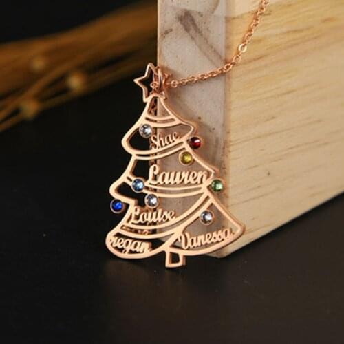 2021 Customized Names Christmas Pendant Necklace Stainless Steel Color Crystal Tree Necklaces Lover Family Gifts подарок Mаме