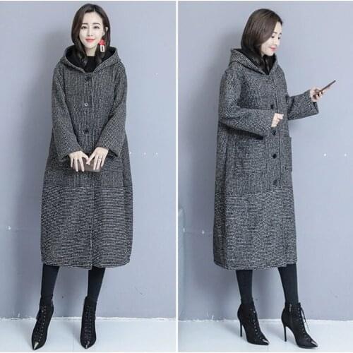 2021 Solid Color Loose Long Large Size New Fashion Womens Autumn And Winter Woolen Coat Korean Thick Hooded Wool Coat