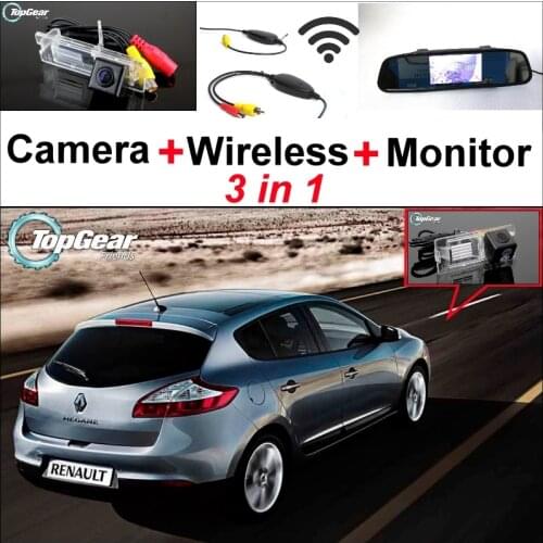 3 in1 Special Rear View Camera + Wireless Receiver + Mirror Monitor DIY Parking System For Renault Megane II III 2 3