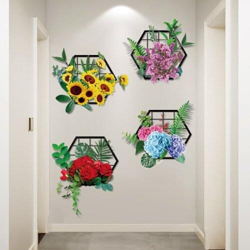 3D Stereo Plant flower Wall Stickers Kitchen Glass Bedroom Decorative Door Sticker Teenager Aesthetic art Poster