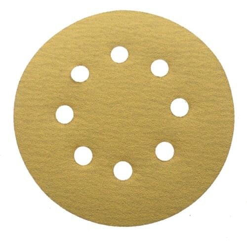 5inch 8 holes Gold Sandpaper - 125mm Sanding Discs Hook Loop Aluminium Oxide 60 to 1000 Grits for Polishing & Grinding