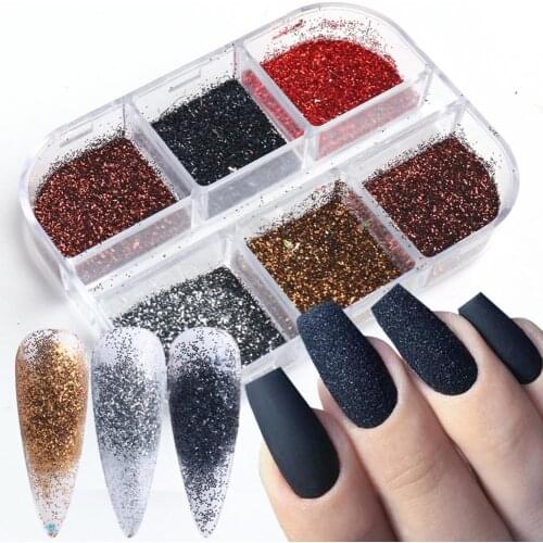 6 Grids/Box Nail Powder Shiny Quick Dry Multiple Colors Irregular Glitter Manicure Powder for Female