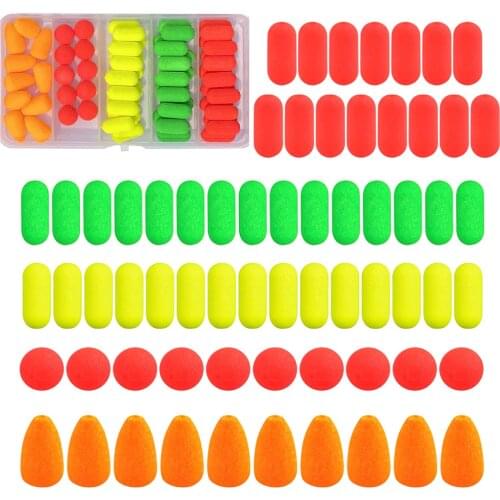 65Pcs/box Oval Foam Fishing Float Round Cylinder Foam Floats for Fishing Fly Fishing Buoys Pompano Rigs Fishing Tackle