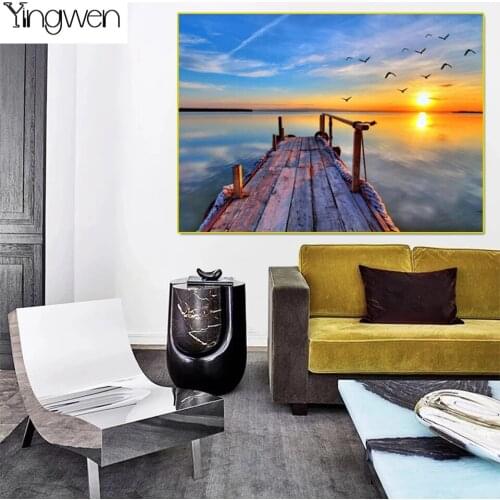 Full Diamond Embroidery Seaside Landscape Sunset Bridge Diamond Rhinestones Painting Art Mosaic New Arrival Landscape Home Decor