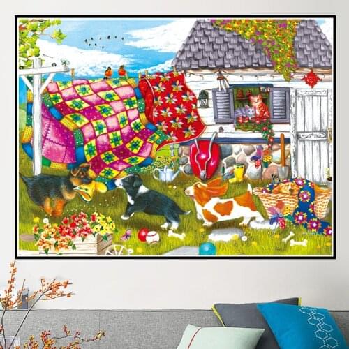 New 5D DIY Diamond Embroidery Animal Dogs Cats Backyard Scenery Full Diamond Painting by Numbers Rhinestone Mosaic Accessories