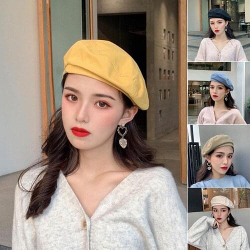 Women Girl Hat Beret French Artist Warm Wool Winter Beanie Hat Cap Vintage Plain Beret Hats Solid Color Elegant Lady Winter Caps