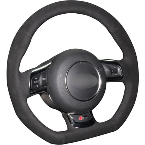 Black Faux Suede Hand-stitched Car Steering Wheel Cover for Audi R8 2008-2010 TT 2008-2015