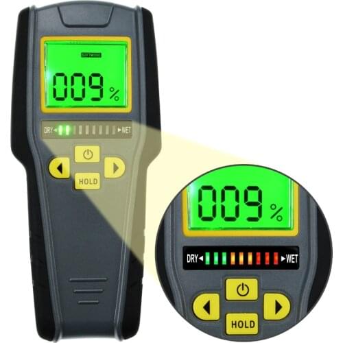 Digital Pinless Non-invasive Inductive Moisture Meter Tricolor Bar Graph Indicator Lumber Timber Board Wet Dry Tester Drywall