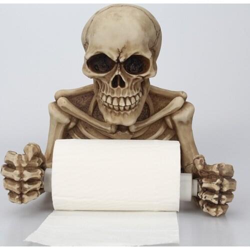 Skull Shape Paper Holder Resin Tissue Holder Wall Hanging Toilet Pumping Roll Paper Rack Halloween Party Decor