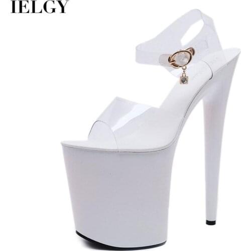 IELGY thick sole 10cm pendant decoration Womens transparent surface high-heeled sandals belt buckle back space PVC stiletto