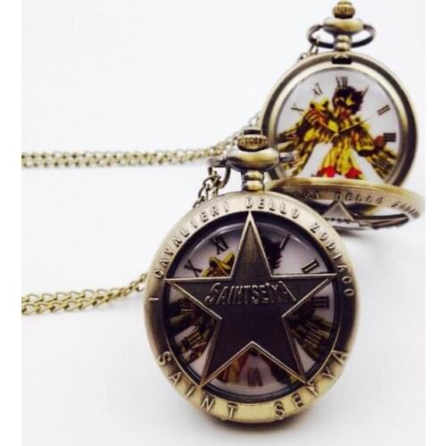 Pocket Watch Japanese Saint Seiya Fob Chain Quartz Japan Cartoon Comics Male Flip Case Clock Mens Watch Mens reloj de bolsillo